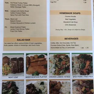 Current menu with pictures of the food they actually prepared!
