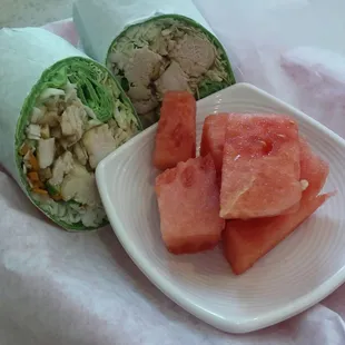 asian chicken wrap with watermelon