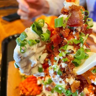 Loaded Sweet Potato Waffle Fries from Lucky Bird