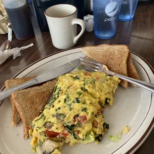 an omelet and toast
