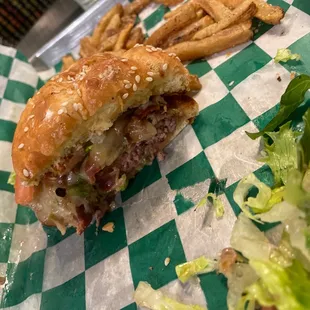 a burger and french fries