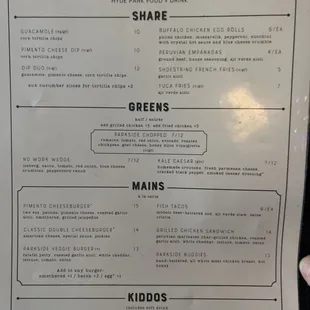 The menu