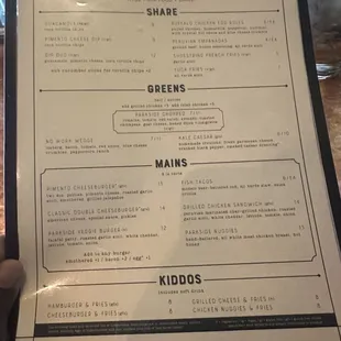 Menu options