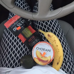 Needed healthy food on the go! Spicy pickle, avocado, chobani, and banana for just $4!!!