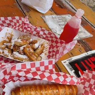 a pretzel and a drink