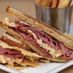 a sandwich and chips