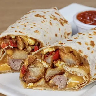 two burritos on a plate