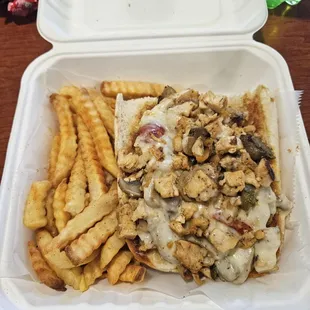 Chicken Philly and fries made to order