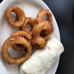 Chicken wrap and onion rings