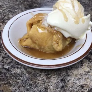 Apple Dumplings served with a dip of ice cream