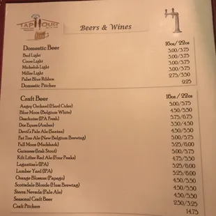 Drink menu