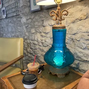 Lavendar latte upstairs in the book nook. Such a cute space for fun and games!