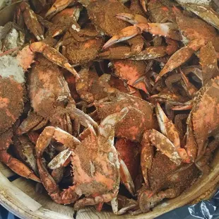 a large bowl of crabs