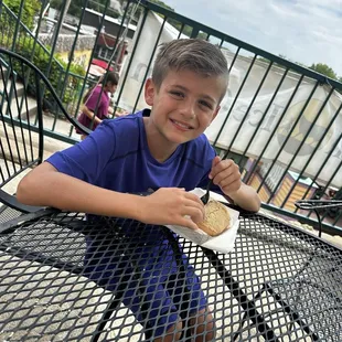 Patio area by clubhouse with ice cream purchased on site