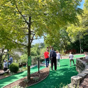 people playing miniature golf