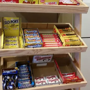 New candy bars have arrived O'Henry zagnut planters peanut bar Goldberg peanut chew Clark bar Mallo cups in the old fashioned Skybar