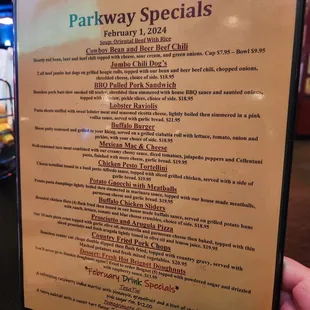 Parkway February 1st, 2024 food specials