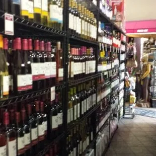 the aisle of a liquor store