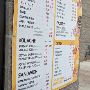 Menu at drive thru