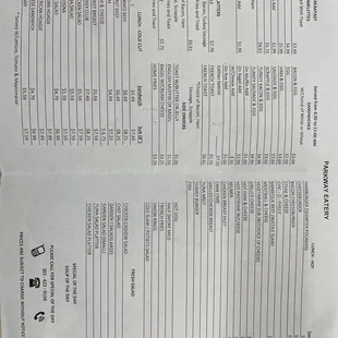 a menu for a restaurant