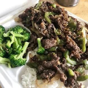 Beef bulgogi is a special menu item, and was served with marinated broccoli.