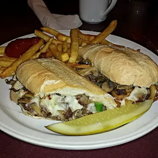 Quite possibly the best Philly Cheesesteak sandwich I ever consumed.  Beautifully sauted vegetables and fabulously prepared beef