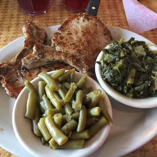 Grilled Pork Chops w/ Greens and Green Beans