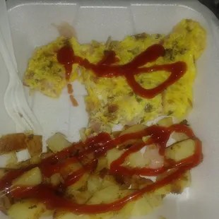 Had to put ketchup on it just to make it edible and I dnt even like ketchup on my eggs