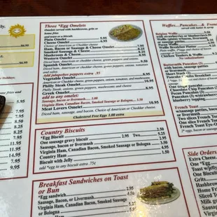 the menu of the restaurant