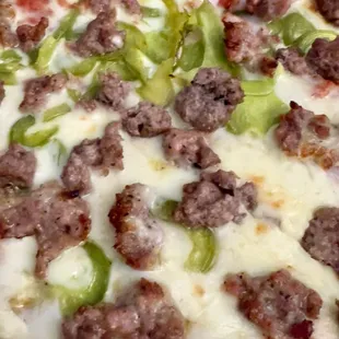 Carnivore Pizza with Green Peppers