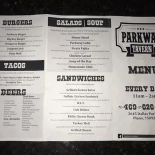 the menu of the restaurant