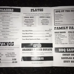 the menu of the restaurant