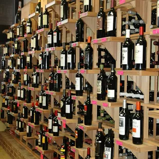 a wall of wine bottles