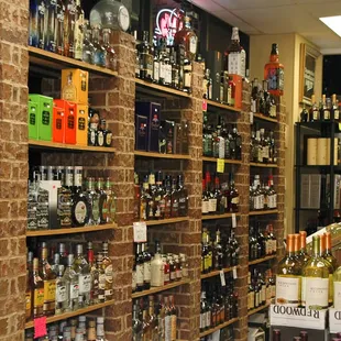 shelves of liquor bottles