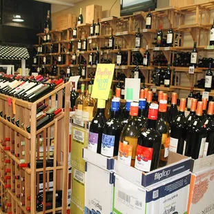 a display of wine bottles