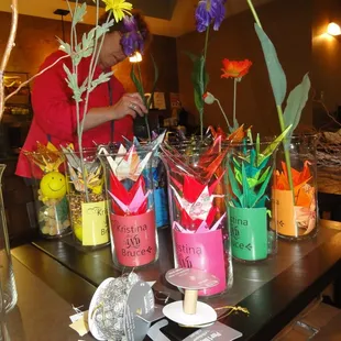 Taking over the breakfast area to put together the center pieces for my best friend&apos;s wedding