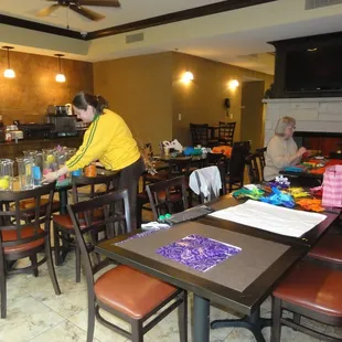 Taking over the breakfast area to put together the center pieces for my best friend&apos;s wedding