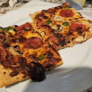 two slices of pizza on a plate
