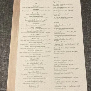 Beer &amp; Wine Menu, 03.29.2023.