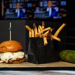 a burger and french fries