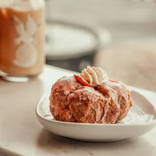a plate of doughnuts on a table