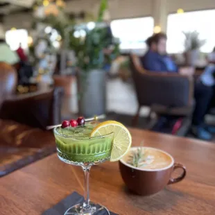 iced grinch with oat milk and hot wonderland latte