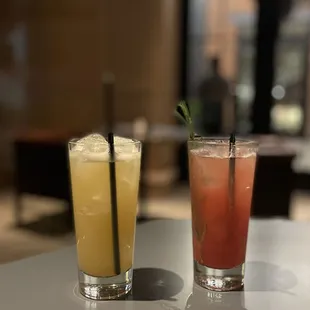 two cocktails on a table