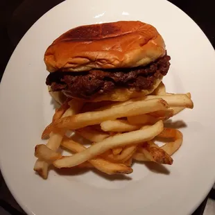 Parlour burger with fries.