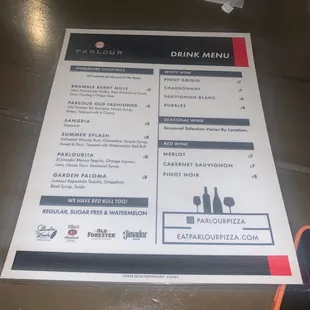 Drink menu