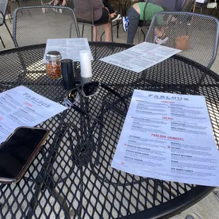 a table with menus on it