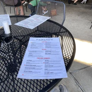 a menu on a table