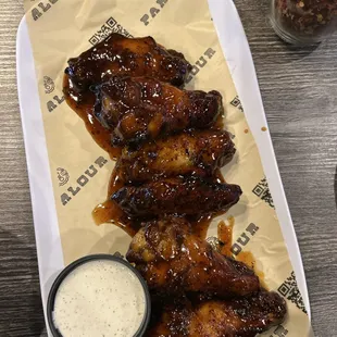 6 Smoked Wings* with sriracha bourbon bbq sauce