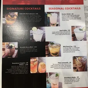 Cocktail menu