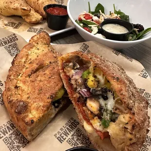 Calzone, salad &amp; bread sticks